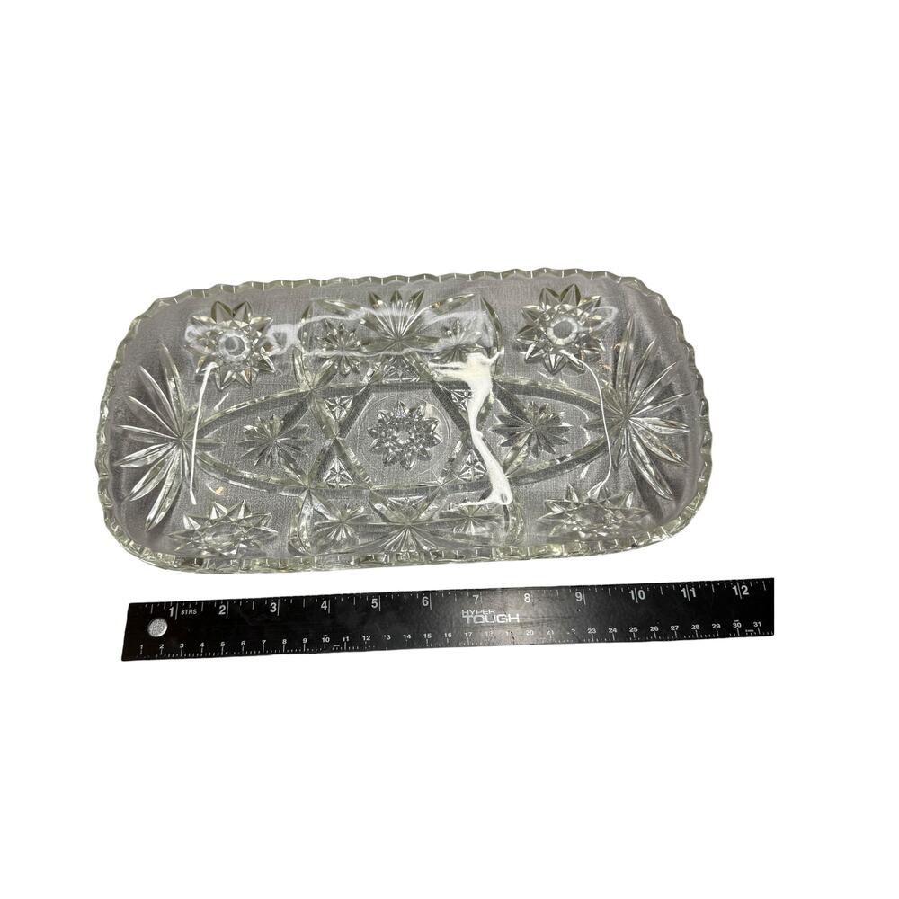 Vintage Pressed Glass Starburst Hobstar Rectangular Serving Tray EAPG - Picture 4 of 6